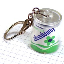 キーホルダー・ヨーグルト容器プレーン味グリーン緑の花 CHAMBOURCY YOGURT FRANCE