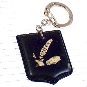 キーホルダー・羽根ペン本トゥーロンの本屋さん革製レザー