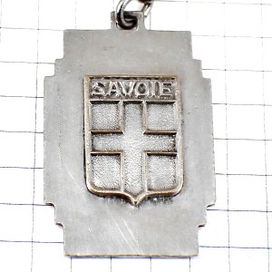 キーホルダー・サヴォワ県十字の紋章スキーヤー女の子シルバー銀色