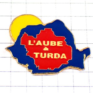 ピンバッジ・ルーマニアの国の形と太陽 AUBE-A-TURDA ROMANIA MAP