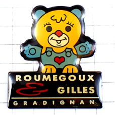 ピンバッジ・ハート印オーバーオールのクマ熊のぬいぐるみ GRADIGNAN TEDDY-BEAR FRANCE