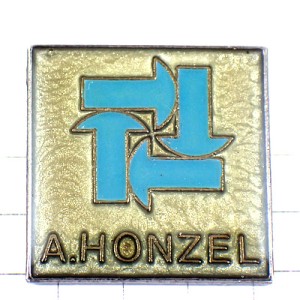 ピンバッジ・水色の矢印の四角ブルー A-HONZEL RIVETS MECANIC