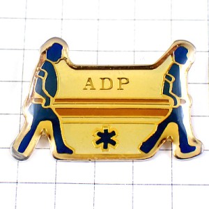 ピンバッジ・担架を運ぶ救急隊員ブルー救急医療のマーク