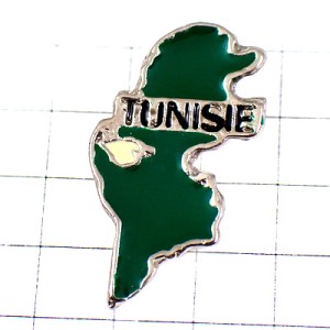 ピンバッジ・チュニジア地図型グリーン緑色 TUNISIE TUNISIA MAP