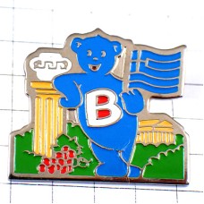 ピンバッジ・ギリシャ神殿Ｂ青い熊の観光ガイド国旗 BUTAGAZ GREECE FLAG