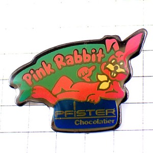 ピンバッジ・ピンク色のウサギ兎チョコレート店