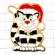ピンバッジ・白黒のシマシマ猫ねこサンタクロースの帽子 HEART-CAT FRANCE