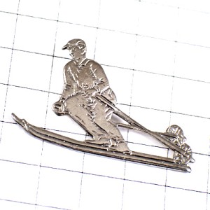 ピンバッジ・スキーヤー銀色シルバー