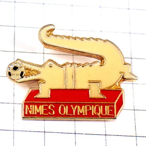 ピンバッジ・ニームのシンボル鰐ワニとサッカーボール球