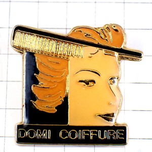 ピンバッジ・美容師のクシ道具カットモデル女の子の横顔