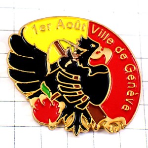 ピンバッジ・スイスのジュネーヴ紋章の黒い鷲クロスボウ弓リンゴ林檎 GENEVE SWISS EAGLE