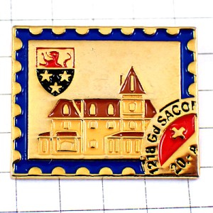 ピンバッジ・ルグラン＝サコネ郵便切手型スイス消印付き