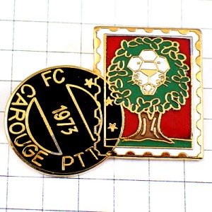 ピンバッジ・大きな木の郵便切手型ラポスト消印付き