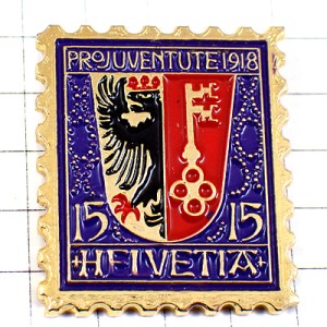 ピンバッジ・鷲イーグル黄色いカギ鍵ジュネーブ紋章スイス鳥ラポスト郵便切手型 GENEVE SWISS COAT-OF-ARMS STAMP ピンバッジ・鷲イーグル黄色いカギ鍵ジュネーブ紋章スイス鳥ラポスト郵便切手型 GENEVE SWISS COAT-OF-ARMS STAMP