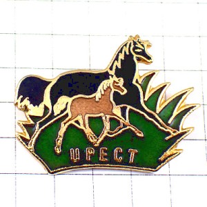 ピンバッジ・草原ウマ馬の親子 UPECT HORSE FRANCE