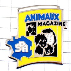 ピンバッジ・動物愛護雑誌ＳＰＡ雑誌ふさふさ黒犬 ANIMAUX-MAGAZINE FRANCE