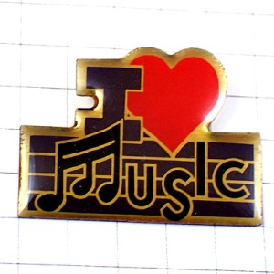 ピンバッジ・アイラブ音楽ミュージック大好きハート音符のＭ楽譜 I-LOVE-MUSIC
