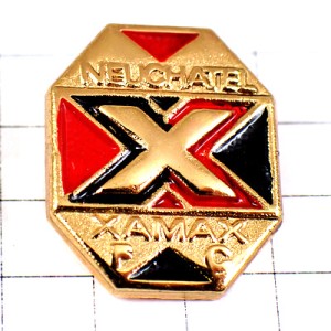 ピンバッジ・サッカークラブ金色アルファベットＸスイス赤と黒とゴールド