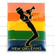 ピンバッジ・ジャズトランペット音楽フレンチクオーター/USAニューオーリンズ虹色 FRENCH-QUARTER NEW-ORLEANS