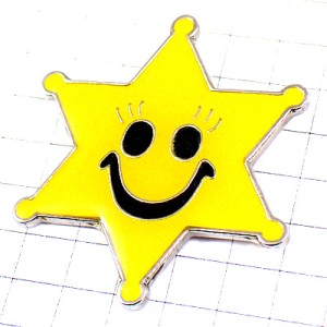 ピンバッジ・星型のニコちゃんマーク黄色スター