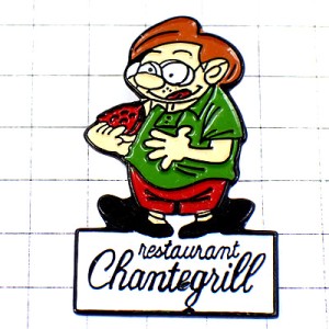 ピンバッジ・眼鏡に緑のポロシャツ男レストランのケーキお菓子 CHANTEGRILL FRANCE