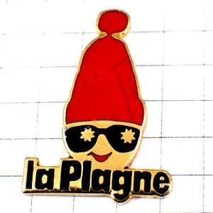 ピンバッジ・スキーヤー眼鏡スキー帽サングラス光る雪の結晶 LA-PLAGNE BONNET SKIING ALPS FRANCE