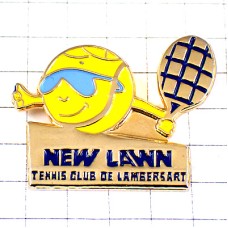 ピンバッジ・テニスボール球サングラス青い眼鏡ラケット金色