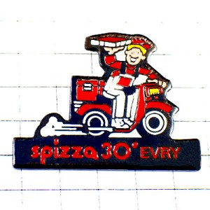 ピンバッジ・赤いスクーター二輪ピザ屋さん宅配バイク急ぐオートバイ S-PIZZA SCOOTER