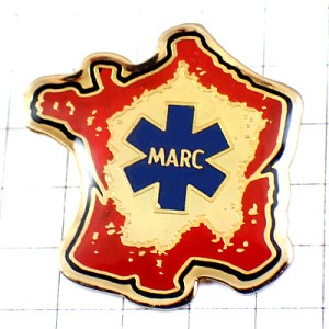 ピンバッジ・ブルー青い救急のマーク地図フランス型