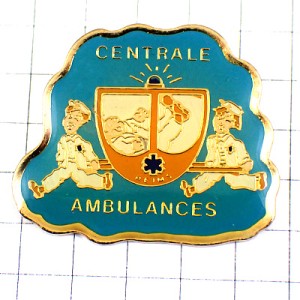 ピンバッジ・人力で運ぶ患者ブルー青い救急医療のマーク救急車