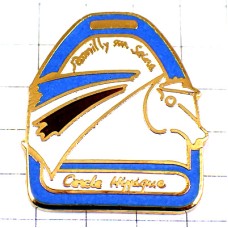 ピンバッジ・白い馬ウマ青いアブミ鐙