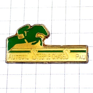 ピンバッジ・競馬の緑色の馬と騎手ジョッキー AUTEUIL SULKY PARIS FRANCE