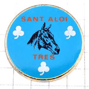 ピンバッジ・黒馬うま三つ葉のクローバー