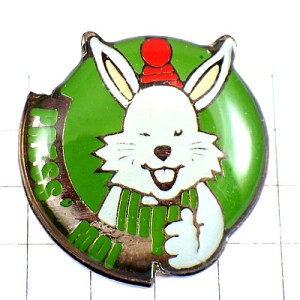 ピンバッジ・「押して」ウサギ白兎 RABBIT PRESS-MOI FRANCE