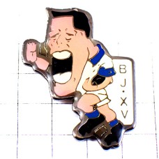 ピンバッジ・顎の長いラグビー選手ボールを持って走る BJ RUGFBY FRANCE