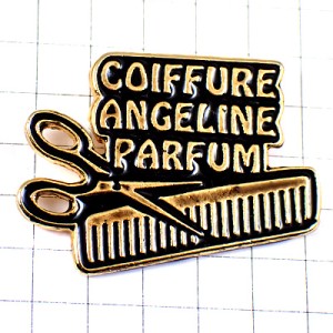 ピンバッジ・ハサミとクシ美容師の道具