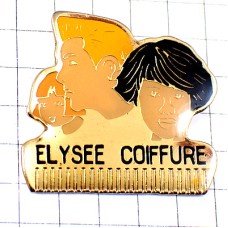 ピンバッジ・黒髪や金髪のカットモデル美容師のクシ金色ゴールド ELYSEE-COIFFURE FRANCE