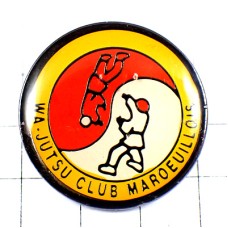 ピンバッジ・和術カタナ袴の武道家はかま太陽タオイズム太極マーク WA-JUTSU