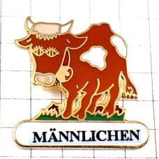 ピンバッジ・メンリヘンの茶色いウシ牛スイス山アルプス MANNLICHEN SWISS