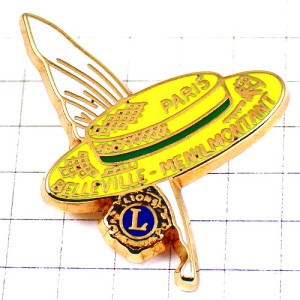 ピンバッジ・ライオンズクラブL羽根ペン黄色い麦わら帽子 LIONS-CLUB BELLEVILLE PARIS FRANCE ピンバッジ・ライオンズクラブL羽根ペン黄色い麦わら帽子 LIONS-CLUB BELLEVILLE PARIS FRANCE