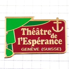 ピンバッジ・ジュネーブの劇場イカリ錨スイス緑色の緞帳 L-ESPERANCE GENEVE SWISS