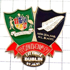 ピンバッジ・ラグビー世界大会ワールドカップ紋章オーストラリア黒オールブラックス1991年 AUSTRALIA NEW-ZEALAND IRELAND WORLDCUP RWC RWC-1991 DUBLIN ALL-BLACKS