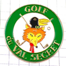 ピンバッジ・狐とカラス寓話ラフォンテーヌ白い球ゴルフ場クラブ２本