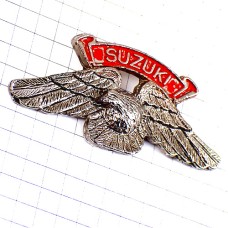 ピンバッジ・スズキ鷲イーグル地球ピューター製シルバー銀色 SUZUKI BIKER JAPAN
