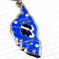 キーホルダー・コルシカ島のシンボル兵士の横顔ブルー青 CORSICA ISLAND MAP MAURE CORSE FRANCE