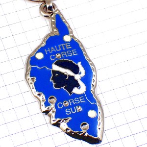 キーホルダー・コルシカ島のシンボル兵士の横顔ブルー青 CORSICA ISLAND MAP MAURE CORSE FRANCE