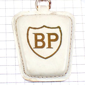 キーホルダー・ＢＰ石油イギリス英国UK白いレザー革製 BP BRITISH-PETROLEUM ENGLAND
