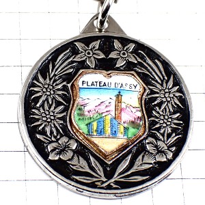 キーホルダー・プラトーダッシー紋章エーデルワイス登山靴トレッキングポール銀色アルプス山脈シルバー  PLATEAU-D-ASSY EDELWEISS ALPS FRANCE