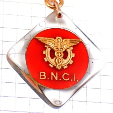 キーホルダー・歯車と翼ケーリュケイオンの杖ゴールド金色 BOURBON BNCI CADUCEE COIN FRANCE