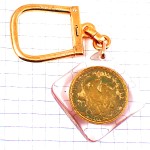 キーホルダー・歯車と翼ケーリュケイオンの杖ゴールド金色 BOURBON BNCI CADUCEE COIN FRANCE